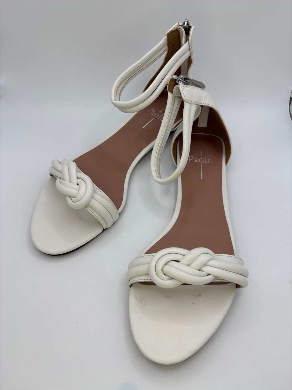 Paolo Cream Braided Front Ankle-Strap Sandals